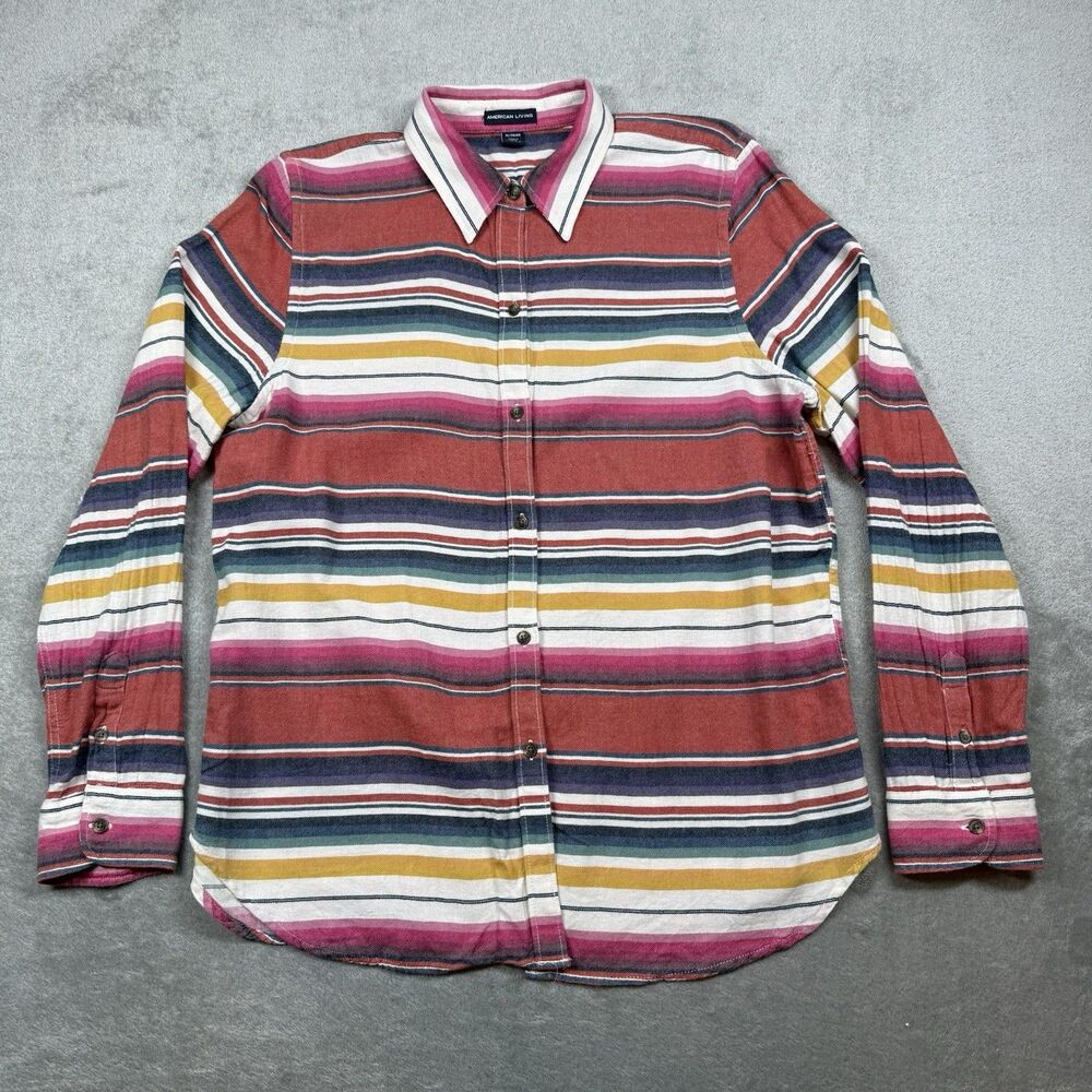 American Living Shirt Men’s XL Red Striped Cotton Button Up Aztec Long Sleeve - Picture 2 of 7